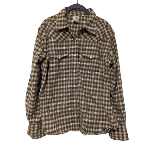 Carhartt Women's Pearl Snap Plaid Button Down Shirt - Picture 1 of 6